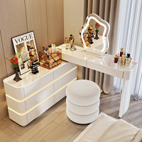 Coiffeuse moderne en pin européen avec grand miroir LED éclairé, couleur personnalisable, pour chambre à coucher - Prix de gros