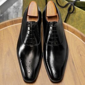 Chaussures habillées Oxford pour hommes en cuir véritable de haute qualité, décontractées, avec bout carré antidérapant, idéales pour le travail - Product Image 2