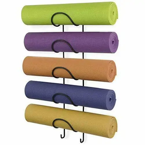 Metalen Handdoek Stand Muur Mount Yoga Mat Houder Foam Roller Rack Of Aangepaste Zwarte 5 Tiers Opberghouder Voor Matten Voor Badkamer