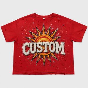 T-shirt Homme Streetwear en Coton Lourd 300 GSM Effet Délavé Coupe Oversize Courte et Boxy avec Strass – Marque Privée - Product Image 1