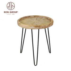 Rifornimento di fabbrica prezzo a buon mercato personalizzato moderno lusso rotondo vecchio <span class=keywords><strong>olmo</strong></span> in legno massello tavolino da tè rotondo con gamba in metallo nero - Product Image 4