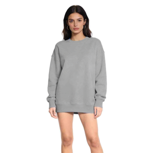 Felpa Oversize HDJ Grigia da Donna, Abbigliamento Casual, Girocollo, Spalle Cadenti, Manica Lunga, in Maglia Misto Cotone, Stile Autunnale - Product Image 2