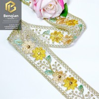 LEIXUSI 4,5 cm Dentelle à sequins brodée en maille florale de style ethnique pour vêtements d'enfants, poignets et accessoires de vêtements victoriens