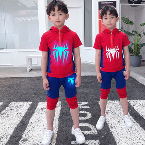 ชุดเครื่องแต่งกายเด็กสไปเดอร์แมนผ้าฝ้ายพิมพ์ลายการ์ตูนเสื้อมีฮู้ดกางเกงหมวกหน้ากากถุงมือชุดเด็กชาย 3-10 ปี - Product Image 3