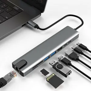 8 in 1 Port 4K HD PC PD tipi-c telefonu usb-c tipi dizüstü bilgisayar tipi c Doking istasyonu Usbc 2.0 3.0 yerleştirme Usb C Hub için M2 Macbook