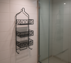 Stainless Steel Bathroom Shelf 60x28cm Three <b>Levels</b> Black Square Geometric Design Wall Mounted Storage Rack - Product Image 2