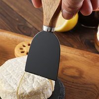 Couteau à fromage et couteau à beurre en acier inoxydable noir avec revêtement antiadhésif et manche en bois d'acacia, outils à fromage