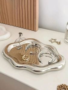 Simple Carved Jewelry Storage Tray Creative Cloud Shapes Electroplated Multifunction Portable Jewelry Earrings <b>Ring</b> Display Bar - Product Image 5