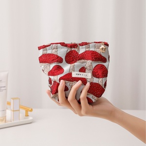 Bolsa <span class=keywords><strong>de</strong></span> Cosméticos <span class=keywords><strong>de</strong></span> Lona <span class=keywords><strong>de</strong></span> Gran Capacidad con Diseño Artístico Retro <span class=keywords><strong>de</strong></span> Hongo, Bolsa <span class=keywords><strong>de</strong></span> Mano Cuadrada con Cierre para Mujer - Product Image 5