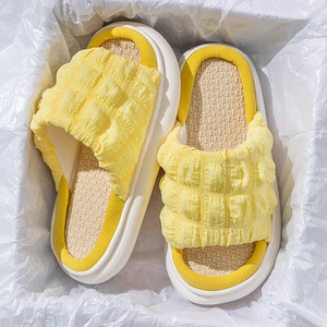 Nouvelles pantoufles en lin pour femmes, toutes saisons, intérieur, coton et lin, antidérapantes, silencieuses, à semelle épaisse, pour l'été et l'hiver, pour couples - Product Image 6