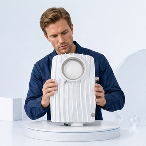 White Ribbed <b>Wireless</b> <b>Access</b> <b>Point</b> With Circular Lens And Adjustable Knob On Desk - Product Image 2
