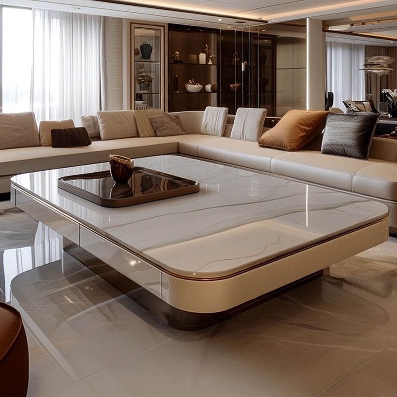 Modern Luxury Wooden Marble Square Coffee Table with Drawers – Italian Style Multifunctional Living Room Center Table for Home Décor - View 2