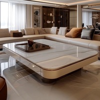 Table basse carrée moderne de luxe en bois et marbre, multifonctionnelle avec tiroirs, meuble italien pour la décoration intérieure.