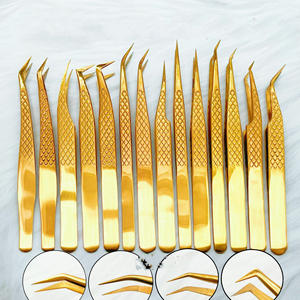 Pinzas para Pestañas de Acero Inoxidable con Punta de Fibra, Color Oro Rosa |   Herramienta de Precisión para Pestañas Gold Feather Dolphin Blooming - Duradera - Product Image 1