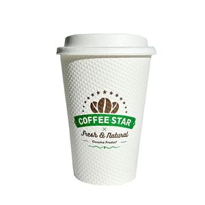 可爱设计标志尖头压花经济12盎司壁可堆肥热纸杯带盖 - Product Image 1
