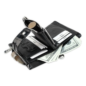 For Custom Genuine Leather RFID Zipper Anti-Theft Chain Wallet with Coin Pocket Short Unisex - Product Image 2