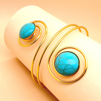 Style bohème argent plaqué mode Bracelet Simple tourbillon feuille brassard Turquoise pierre principale bras supérieur métal manchette bracelet cadeau