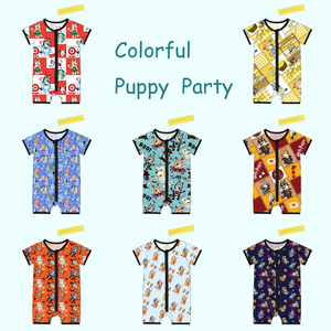 Yeni Gelen Köpek Baskılı Özel Yazlık Kısa Bebek Bambu Kısa Fermuarlı Tulum Pijama Kısa Fermuarlı Bambu Tulum - Product Image 4