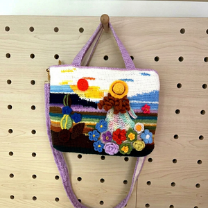 Sac à bandoulière en crochet fait main, motif floral, sac fourre-tout tricoté pour cadeau et occasions spéciales - Product Image 1