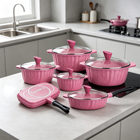 Ensemble de 21 ustensiles de cuisine en aluminium antiadhésif de qualité supérieure, casseroles et poêles en granit rose, compatibles avec l'induction, ustensiles de cuisine