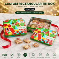 Boîte en étain rectangulaire personnalisée avec couvercle en patchwork pour biscuits en forme d'étoile de sapin de Noël, flocon de neige, cadeau, logo personnalisé OEM ODM