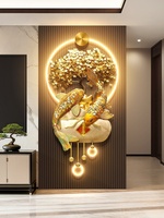 Décoration murale lumineuse de luxe pour salon, grille TV, motif Poisson Koi et Caractère Fu, avec Arbre à argent et Bassin du trésor, pour mur d'entrée