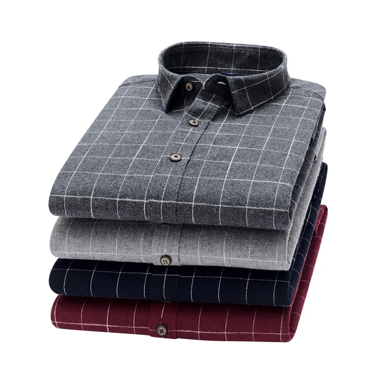 Dalian Donice Grey Men's Cotton Long Sleeve Plaid Shirt