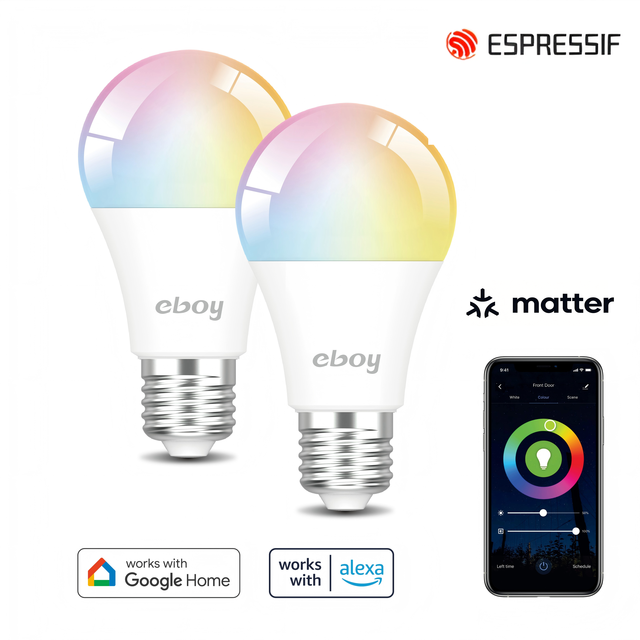 E26 A19 RGBCW 9W 800LM ETL ESP Matter for Alexa Google App Control Dimmable LED Light Smart Bulbs for Home