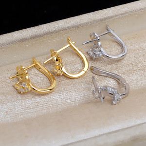 Support d'accessoire en argent S925 plaqué, forme perle brillante, pour boucles d'oreilles torsadées, support baroque creux pour perles DIY, 5615 - Product Image 2