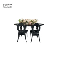 Table de salle à manger ovale noire brillante avec pieds ornés de perles, table de banquet de luxe pour mariage et événements