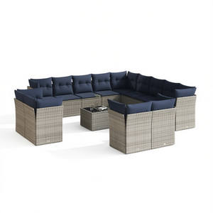 Conjunto de Sofás de Patio de Ratán Sintético Gris con Cojines, Muebles de Jardín, Asientos para Exteriores, Diseño Contemporáneo para 10 Personas - Product Image 1