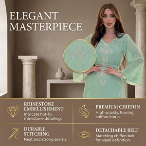 Chiffon Rhinestone Muslim <b>Dress</b> <b>for</b> <b>Eid</b> Women <b>Long</b> Sleeve Maxi Festive ODM Collection - Product Image 3