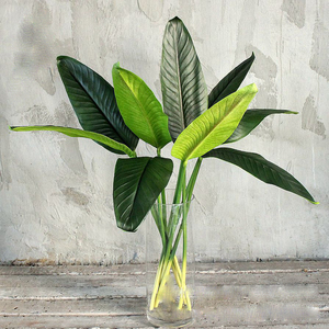 YH029 <span class=keywords><strong>Strelitzia</strong></span> Oiseau de Paradis, feuilles vertes artificielles en PU pour décorations, feuilles de plantes artificielles, fausses feuilles - Product Image 3