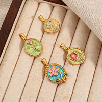 Breloques florales émaillées colorées en acier inoxydable plaqué or 18 carats avec pendentif fleur en perle, accessoires de bijoux DIY pour colliers pour femmes