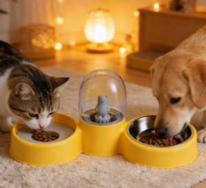 Comedero Doble para Mascotas con Diseño de Gato y Perro de Dibujos Animados, Bebedero Automático Antivuelco, Protección de la Columna Cervical, para <span class=keywords><strong>Camping</strong></span> - Product Image 1