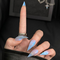 Faux ongles à presser faits main Qianya, bleu clair effet œil de chat, 10 pièces, en acrylique, forme griffe de dragon, style euro-américain, vente en gros