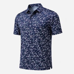 Custom Abstract Print Golf Polo Shirts Men <b>Navy</b> Splatter Pattern Breathable Lightweight Private Label OEM ODM Manufacturer - Product Image 5