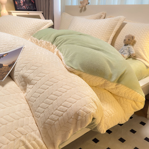 Parure de lit 4 pièces en jacquard uni, comprenant housse de couette, couvre-lit épais <span class=keywords><strong>et</strong></span> confortable, drap plat <span class=keywords><strong>et</strong></span> housse de couette - Product Image 1