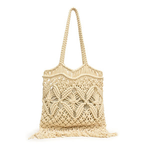Borsa lavorata a mano con nappine in poliestere di grande cotone aperto alla moda borsa da spiaggia con spalla geometrica da donna in paglia - Product Image 1