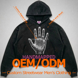 Produsen Pakaian Custom Streetwear Hoodie Pria Heavyweight Boxy 400gsm Katun Acid Wash Digital Printing - Product Image 1