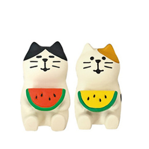 Statuette in Resina Fatte a Mano di Gatti Miniatura, Stile Giapponese ZAKKA INS, Tema Anguria Estiva, Amore <span class=keywords><strong>e</strong></span> Musica - Product Image 5