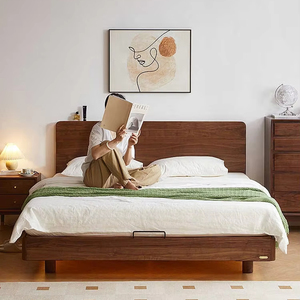 Lit suspendu en bois massif de noyer noir nord-américain Design japonais simple avec grand dossier pour mariage Hôtel Simple Double Taille - Product Image 4