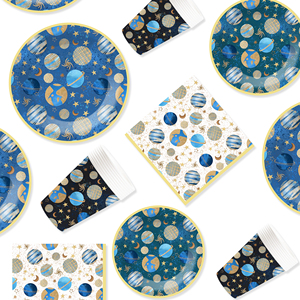 Platos, Vasos y Servilletas Desechables con Diseño Espacial DAMAI, Juego de Vajilla con Temática de Planetas para Fiestas - Product Image 4