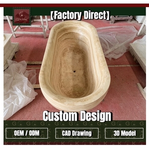 Baignoire autoportante ovale en travertin classique GOLDKING pour villa méditerranéenne, baignoire en pierre beige crème à rayures, OEM - Product Image 1