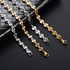 Collier chaîne à maillons ronds et carrés géométriques en acier inoxydable de 8 mm pour femmes et hommes, fait main, plaqué or, bijoux en métal - Product Image 1