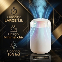 Humidificateur ultrasonique intelligent et silencieux de grande capacité 1,3 L, production de brume 110 ml/h, adapté au sommeil, fonction aromatique, en plastique, pour le bureau