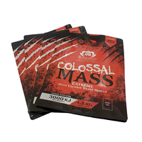 Sachet personnalisé imprimé pour poudre de prise de masse, à fond plat, avec fermeture éclair, finition mate, poignée découpée, personnalisable