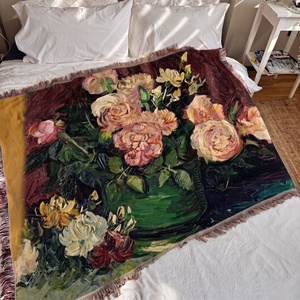Tapiz de Poliéster y Algodón con Pintura al Óleo de Rosas y Peonías de <span class=keywords><strong>Van</strong></span> <span class=keywords><strong>Gogh</strong></span>, Manta para Sofá, Cubrecama Multifuncional, Toalla - Product Image 4