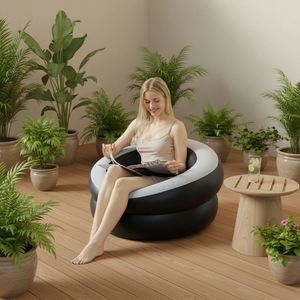 Modern Eco PVC <b>Inflatable</b> Flocking Couch Lounger <b>Sofa</b> Chair for Indoor Living Room Outdoor Camping Party Picnic Travel - Product Image 4