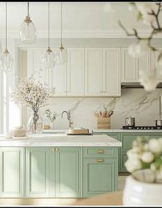 Armoires de <span class=keywords><strong>cuisine</strong></span> Shaker peintes sur mesure de qualité supérieure avec panneaux en mélamine, design moderne en forme de L, plinthe dorée, éclairage LED - Product Image 4